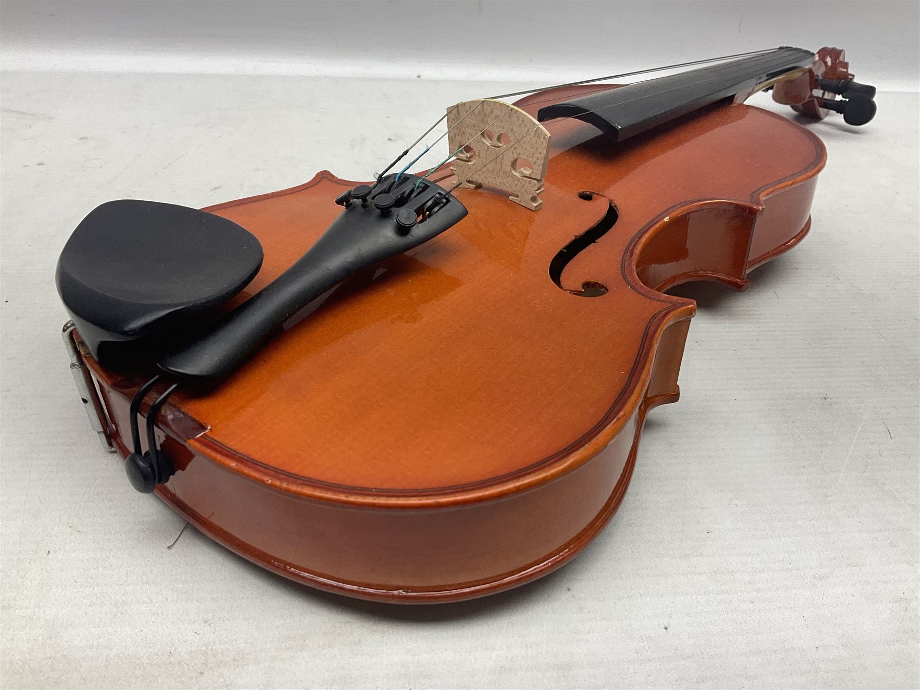 Stentor Student violin with 36cm two-piece back and spruce top, bears label 'The Stentor Student II No.1117807' L59cm; and another similar student's violin by Palatino (2)