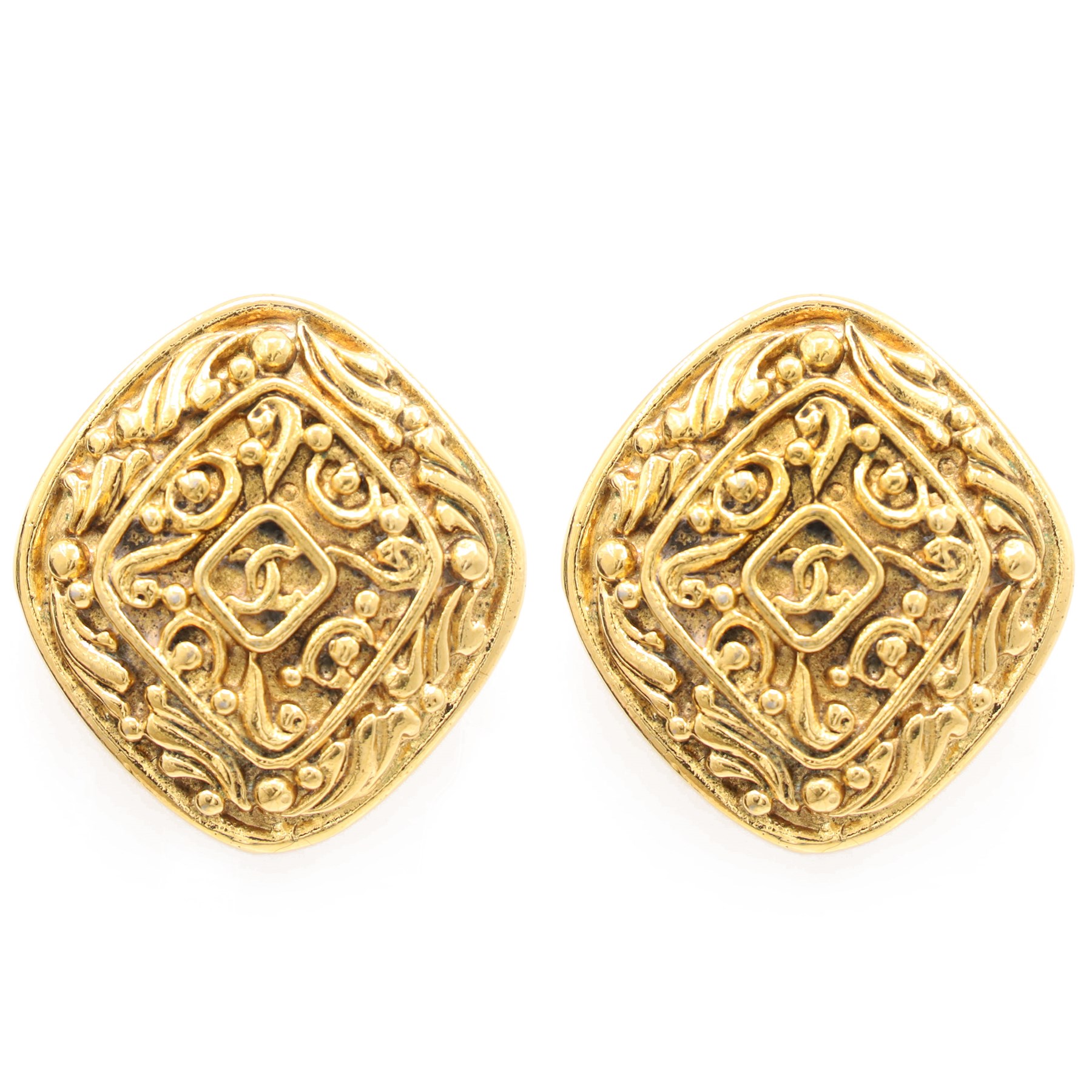 Chanel pair of gilt rhombus design clip-on earrings, circa 1990's