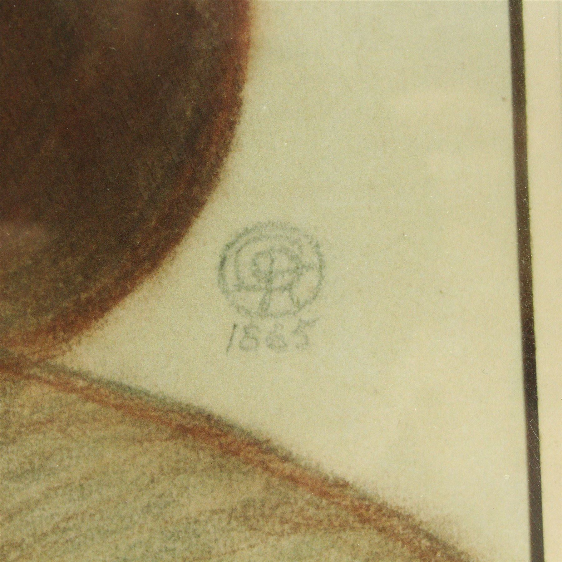 After Dante Gabriel Rossetti (British 1828-1882): Portrait of Alexa Wilding, colour print signed in the plate 44cm x 36cm
Notes: this frame held the original painting this print is after - it was held within this frame from its purchase in 1941 until it was sold at Sotheby's auction (12 July 2007, lot 14) when it was removed.