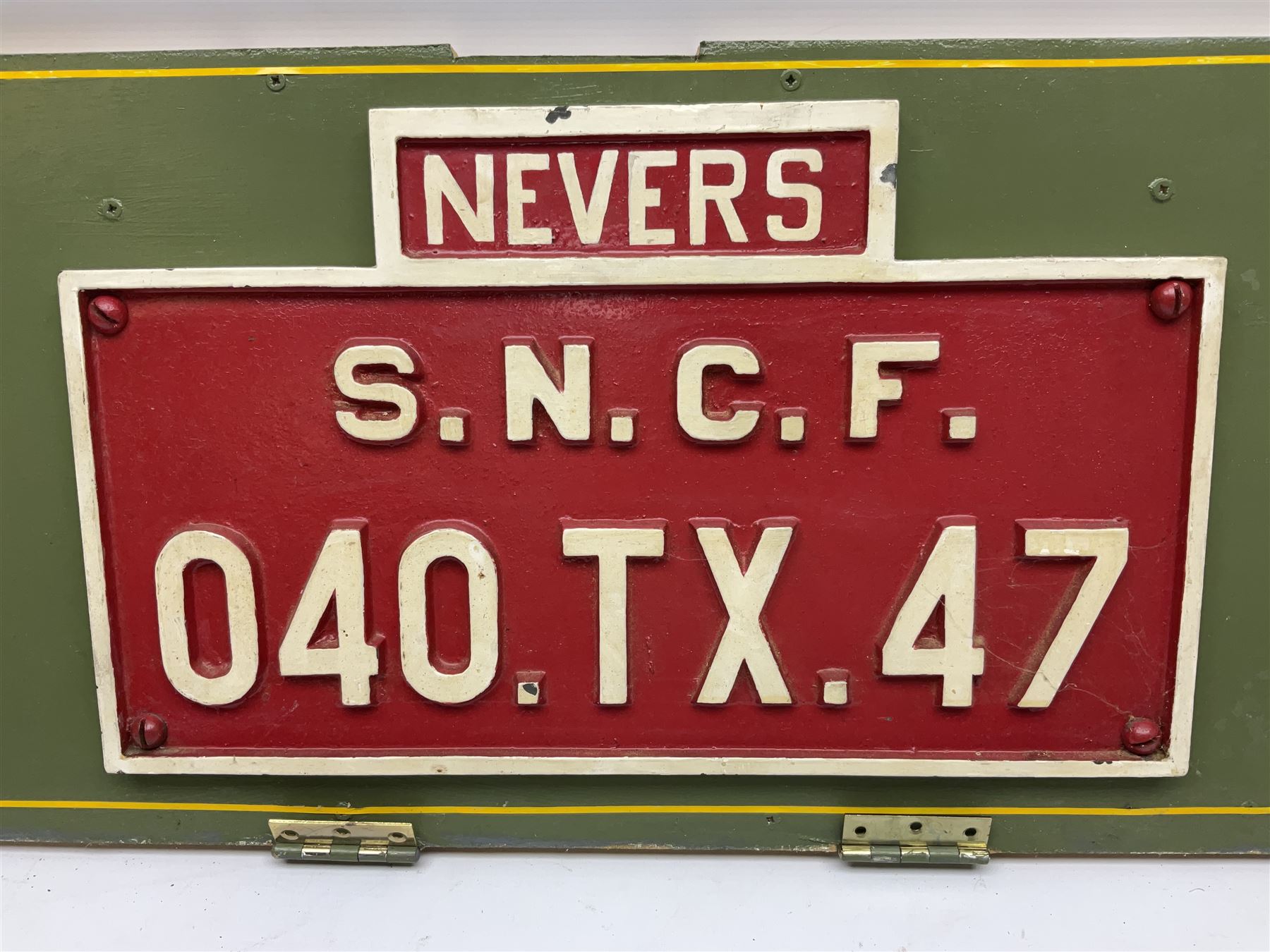 Railway Interest; Cast iron LNWR railway bridge plate, together with cast iron sign ' Nevers S.N.C.F 040.TX.47' and reproduction Great Eastern Railway cast metal wall plaque
