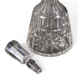 Silver collared glass decanter, with etched personalisation to body, together with two silver repousse corner panels