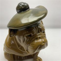 Royal Doulton figure Royal Doulton bulldog figure, modelled in a Tam O'Shanter hat, khaki glazed, with printed mark beneath, H19cm 