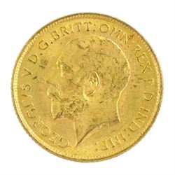 King George V 1915 gold half sovereign coin, Melbourne mint
