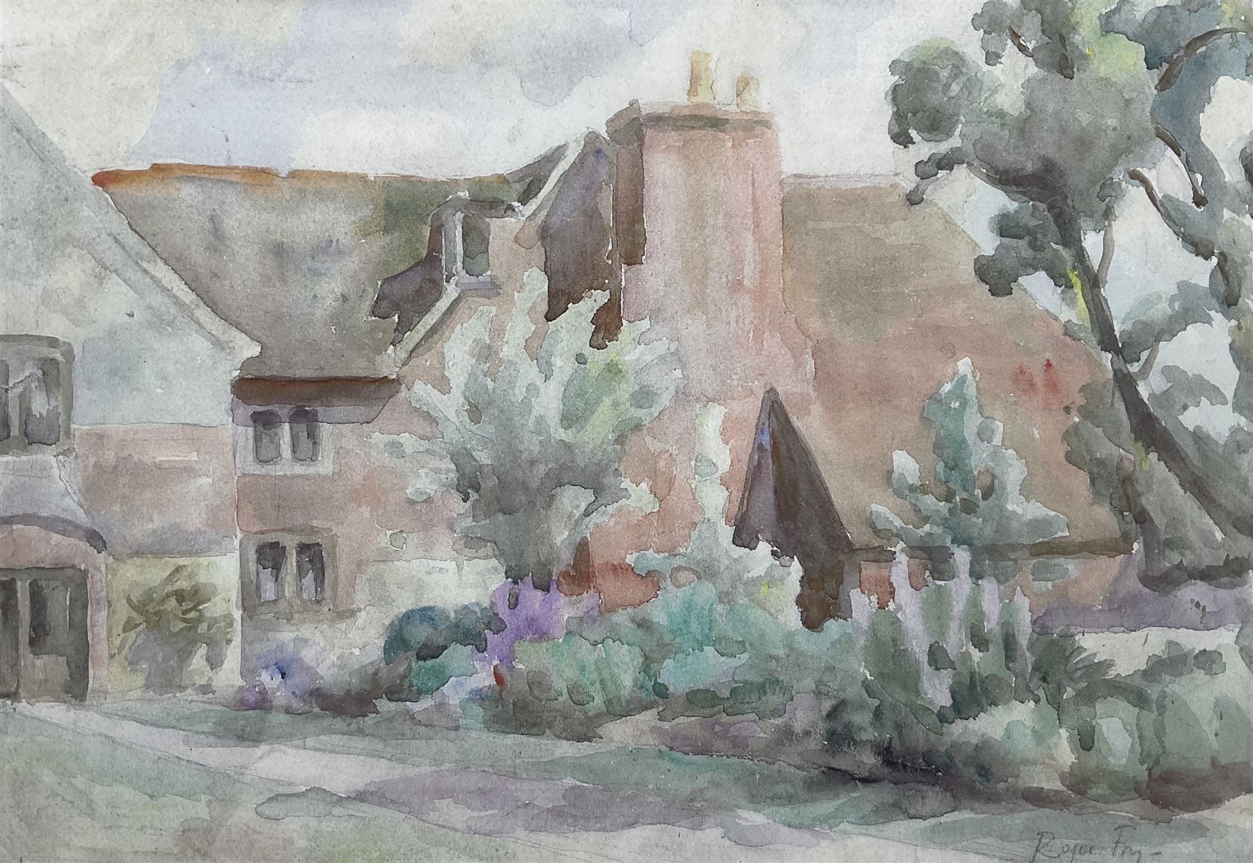 Roger Eliot Fry (British 1866-1934): 'Chilling', watercolour c.1917 signed in pencil 23cm x 34cm 
Provenance: with The Bloomsbury Workshop; the painting depicts the home of Alys Russell (1867-1951), wife of Bertrand Russell (1872-1970).