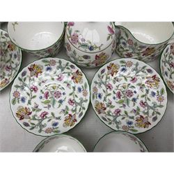 Minton Haddon Hall pattern tea wares comprising twelve teacup trios, milk jug, lidded bowl and sucrier