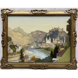 Mary Dawson Elwell (British 1874-1952): 'Salzburg Castle', oil on panel signed and dated 1929, original title label with artist's address verso 25cm x 35cm
Provenance: East Yorkshire dec'd estate; with Dee Atkinson & Harrison, Driffield, 3rd July 2009 Lot 466