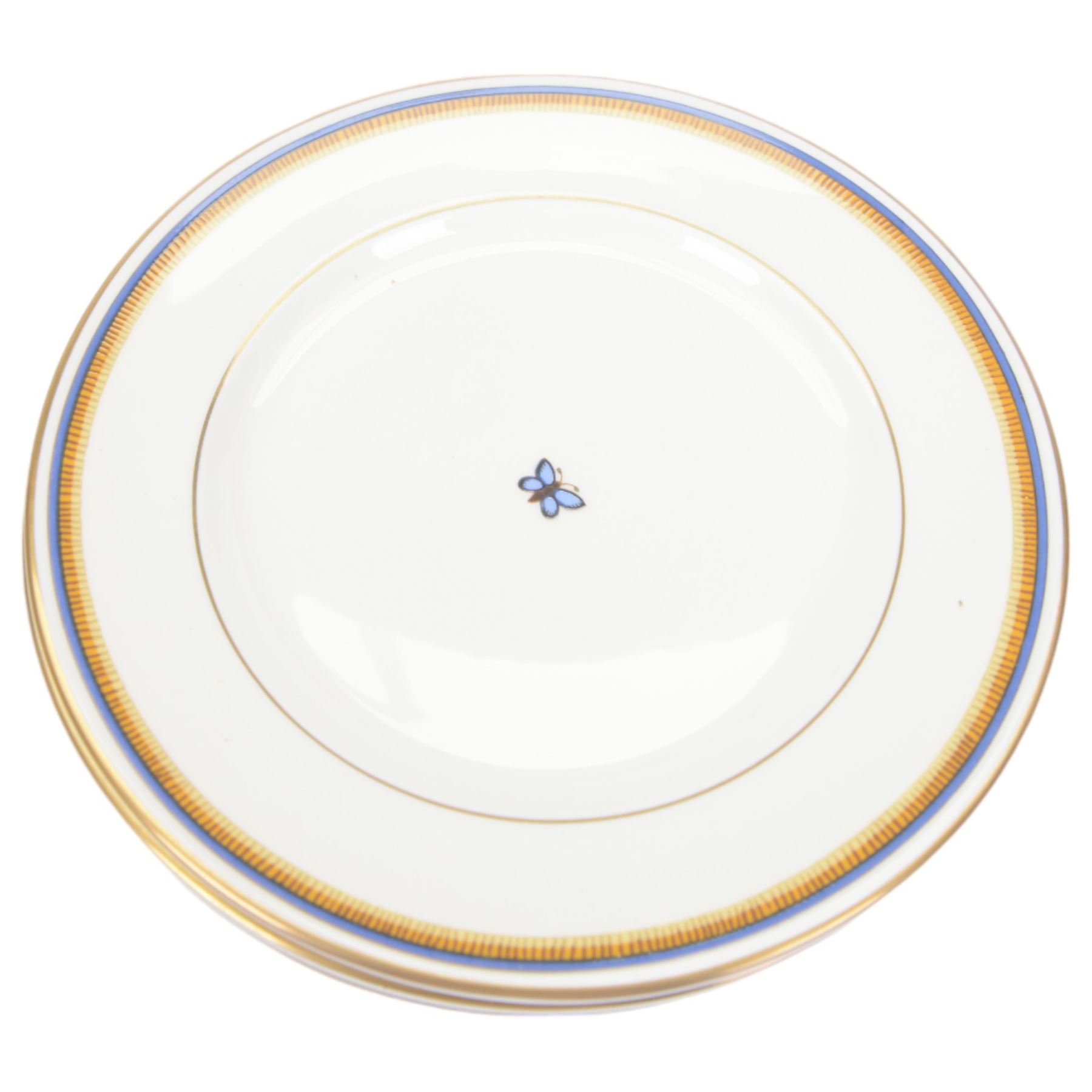 Royal Grafton Butterfly pattern tea and dinner wares for six, 
 comprising dinner plates, teacups and saucers, side plates and dessert plates, designed by The David Linley Co for Mappin & Webb