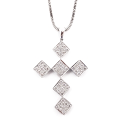  18ct white gold diamond set cross pendant necklace, stamped 750 pendant 5.5cm  