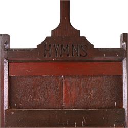 19th Century oak hymn board surmounted by carved cross pediment, H105cm