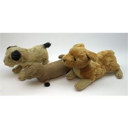 Three English dogs 1930s-60s including Deans Rag Book Co. Ltd. 'Childsplay' corgi in crouching position with two-tone body, glass type eyes and plastic nose with stitched mouth L18