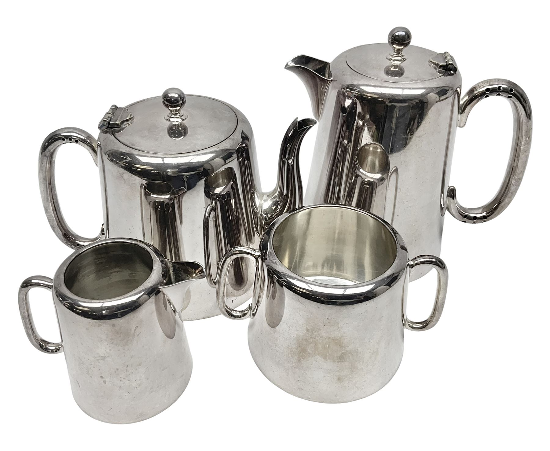 EPNS four piece tea service, comprising teapot, coffee pot, sugar bowl and milk jug