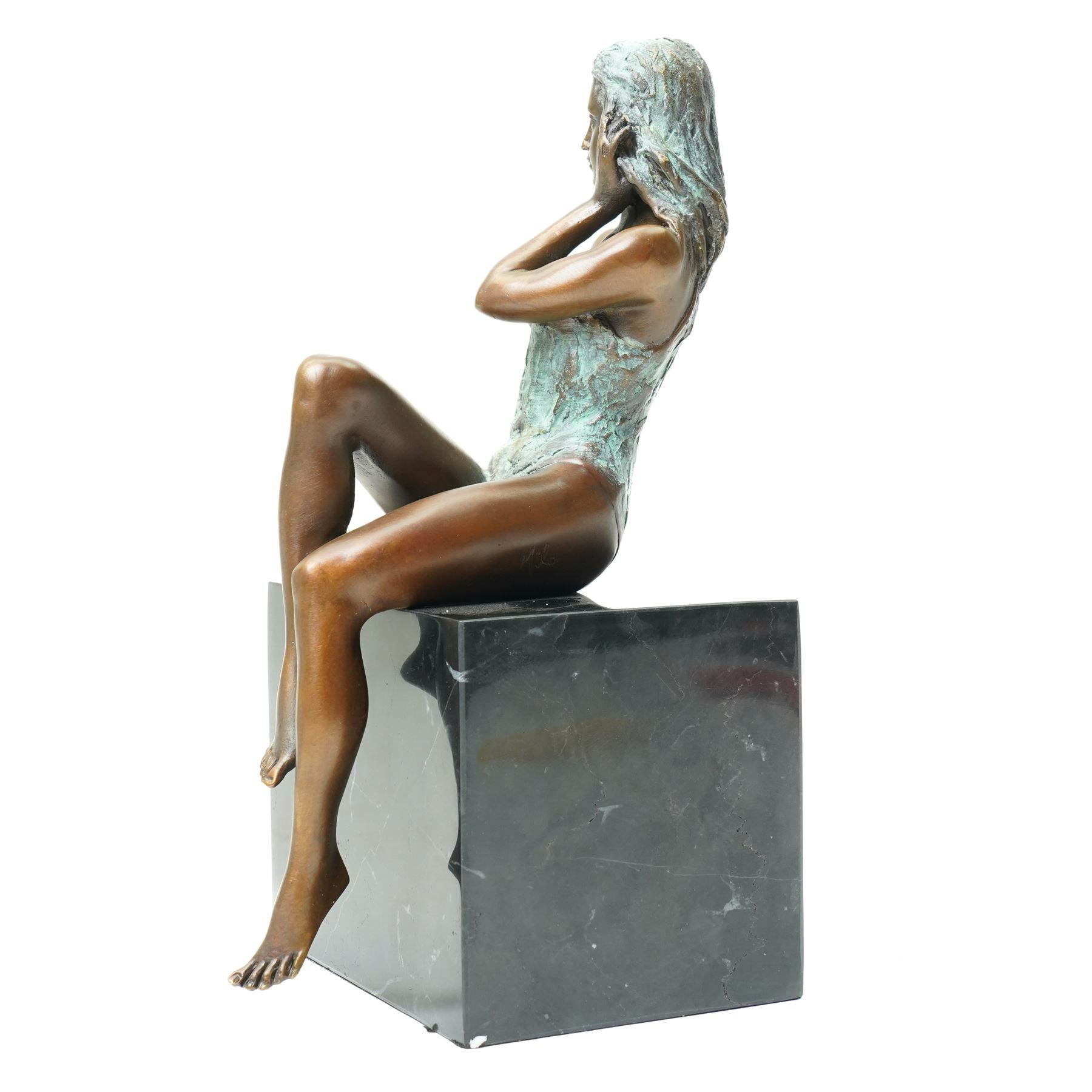 After Jean Patou, art deco style bronze modelled as a seated lady, H24cm