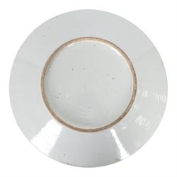 19th century Chinese Canton charger, decorated in polychrome enamels with figures to centre, bordered with panels of flowers and butterflies, D34cm