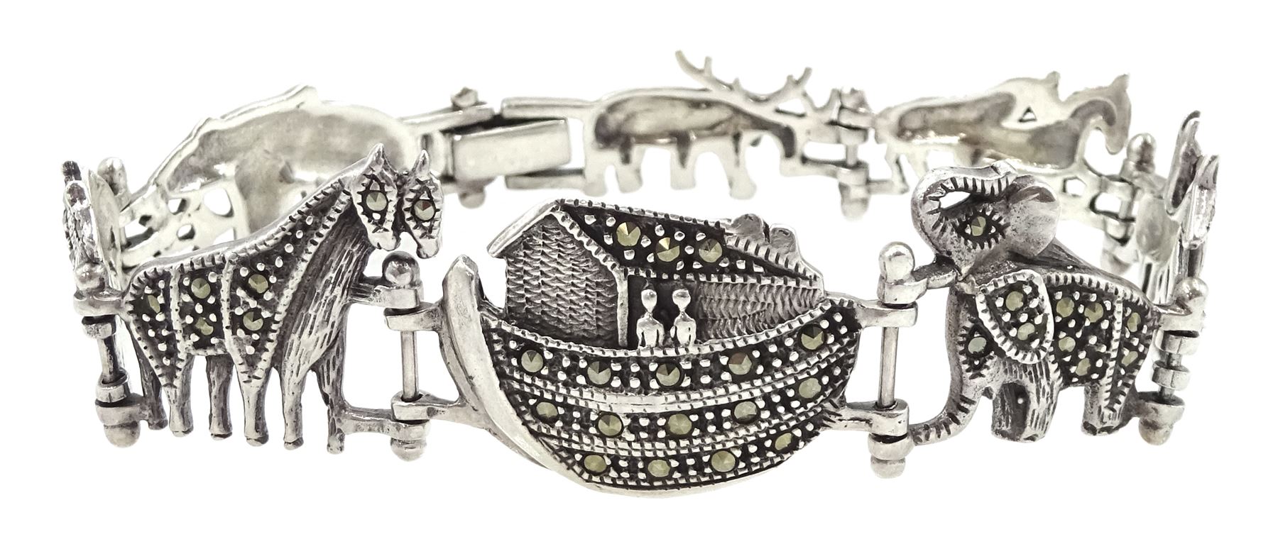 Silver marcasite Noah's Ark bracelet, stamped 925