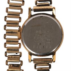 9ct gold cased ladies wristwatch on a 9ct gold bracelet strap, together with a gold plated Seiko wristwatch on a 9ct gold bracelet strap