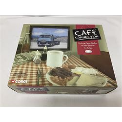 Corgi - six Cafe Connection boxed sets to include CC10501 ERF K. Platform Lorry - Richard Read (Transport) Ltd. Coronation Cafe; CC10801 Foden S21 Tipper with Gravel Load - Moreton C Cullimore & Son Ltd. The Towers; CC11603 Albion Reiver Sheeted Platform Lorry - W.H. Malcolm Ltd. Jungle Cafe; with three further examples, all boxed (6)
