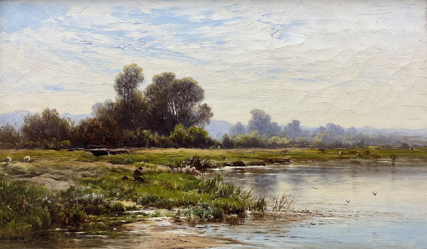 Alfred Walter Williams (British 1824-1905): 'The River Mole near Bletchworth - Surrey', oil on canvas signed with initials and dated 1875, 22cm x 37cm