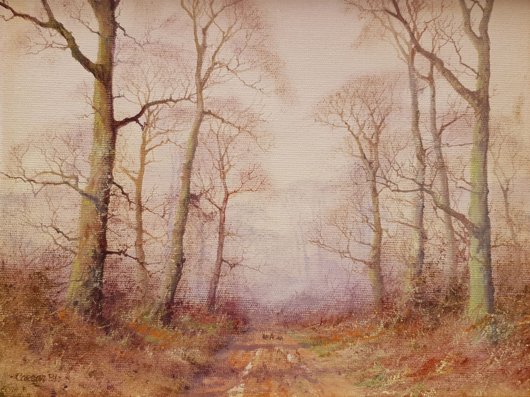 John Caesar Smith (British 1930-): Woodland Track, oil on artist's board signed 19cm x 24cm