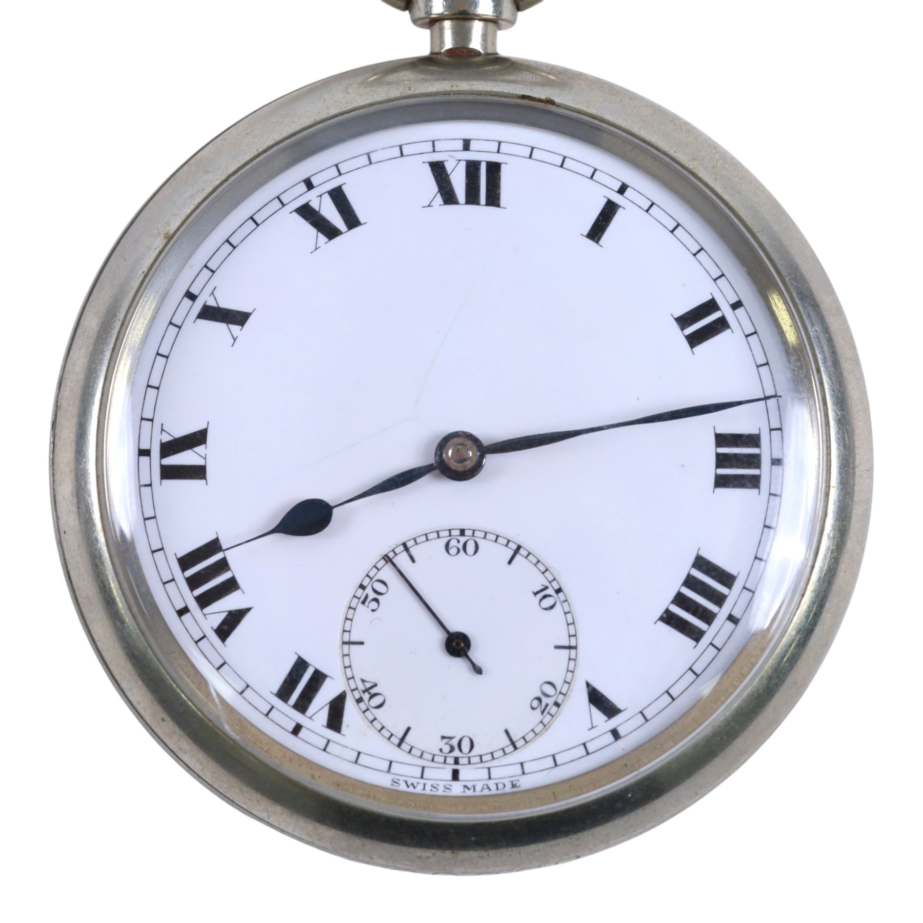 Two pocket watches, comprising silver open-faced example with enamel dial and subsidiary seconds dial, hallmarked and a military issued example engraved B39693 with broad arrow verso