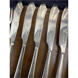 Mahogany cased canteen of silver plated fish cutlery (set of twelve), the case marked M Gerard Aberdeen, along with canteen of Oneida cutlery