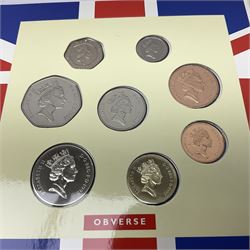The Royal Mint United Kingdom 1992 and 1993 brilliant uncirculated coin collections, both including dual dated 1992/1993 EEC fifty pence coin, in card folders
