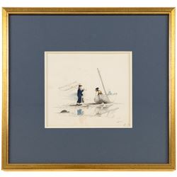 Manner of Henry Edrington Hobson (British 1820-1881): Woman Gathering Kindling, gouache unsigned; together with Dutch School (19th/20th century): Fishermen Conversing, mixed media signed B T max 19.5cm x 15.5cm (2)