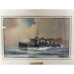 H. Whithead (20th century) - WW1 ship's portrait entitled H.M.S. Bat T.B.D. depicting the Royal Navy C-Class Torpedo Boat Destroyer at sea, watercolour, 20 x 33cm, gilt frame