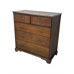 19th century oak chest, rectangular top over two short and three long drawers, on bracket feet