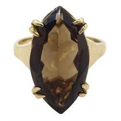 9ct gold single stone marquise smoky quartz ring, hallmarked 
