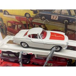 Corgi - Gift Set no.41 comprising Carrimore Mark Iv Transporter, Morris Mini-Cooper, BMC Mini-Cooper S, Morris Mini-Minor, Volvo P.1800 and Sunbeam IMP; missing MGC GT car; in original box 