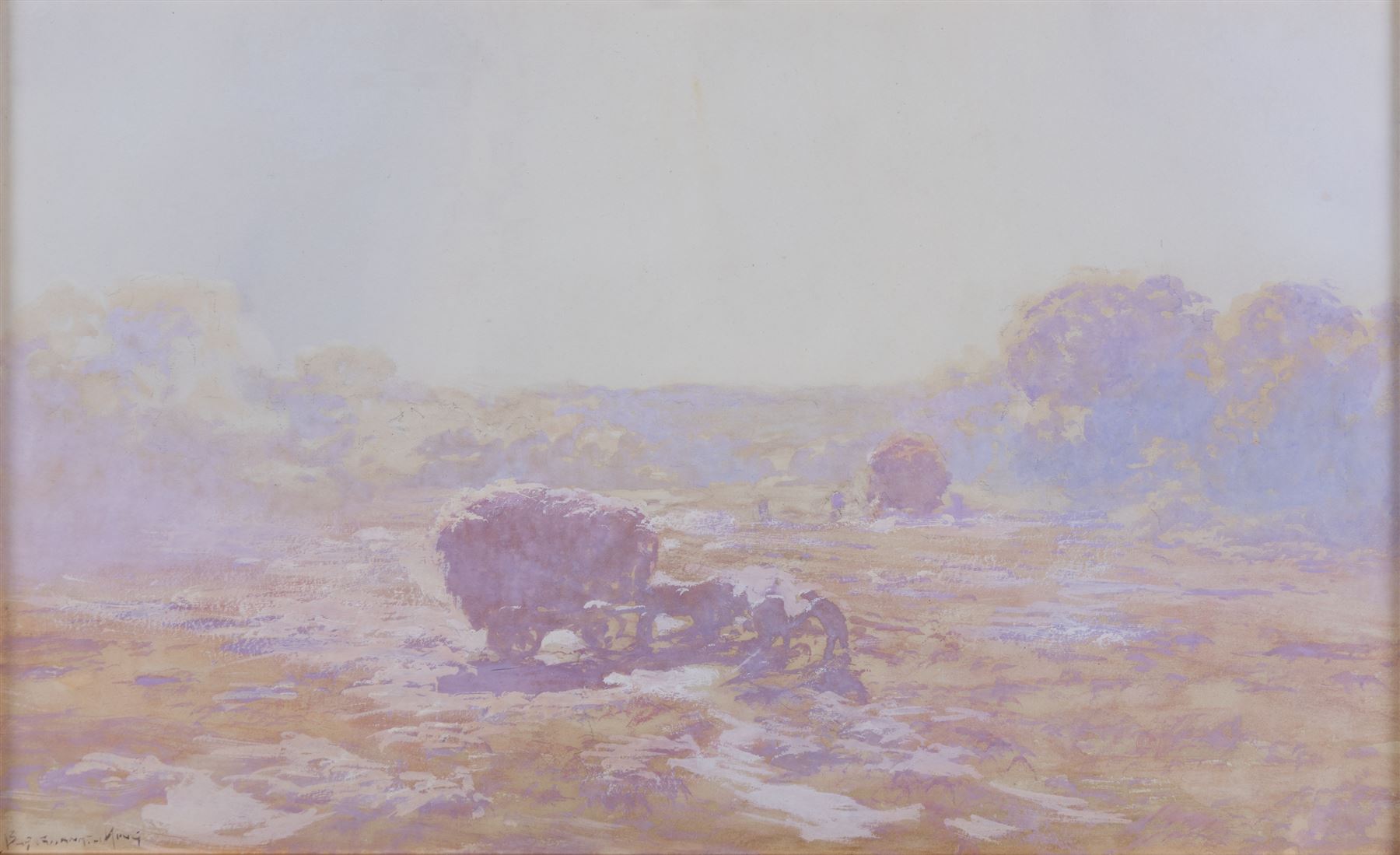 John Baragwanath King (British 1864-1939): River Landscape and Hay Making, pair watercolours signed 27cm x 44cm (2)