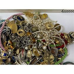 Norweigian silver enamel leaf brooch by David Andersen, together with a military issue pocket watch and a collection of costume jewellery including pair of clip on earrings by Butler & Wilson, beaded jewellery, brooches, etc