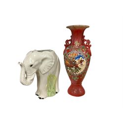 Elephant stick stand and Chinese floor vase, vase H66cm