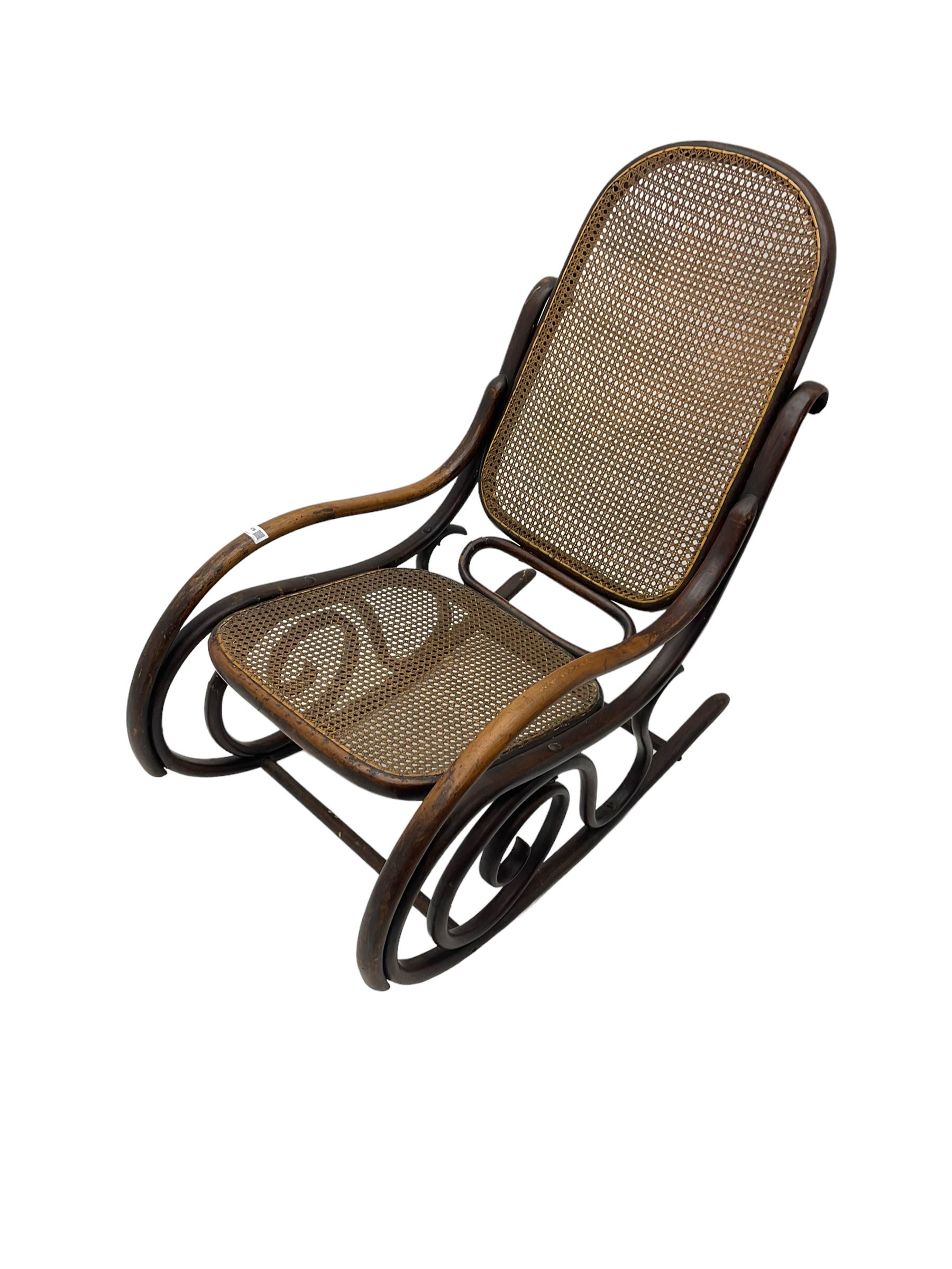 Early 20th century Michael Thonet design bentwood rocking chair, with cane seat and back