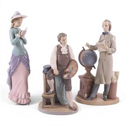 Three Lladro figures, comprising The Professor 5208, Artistic Endeavour 5234 and Reading 5000