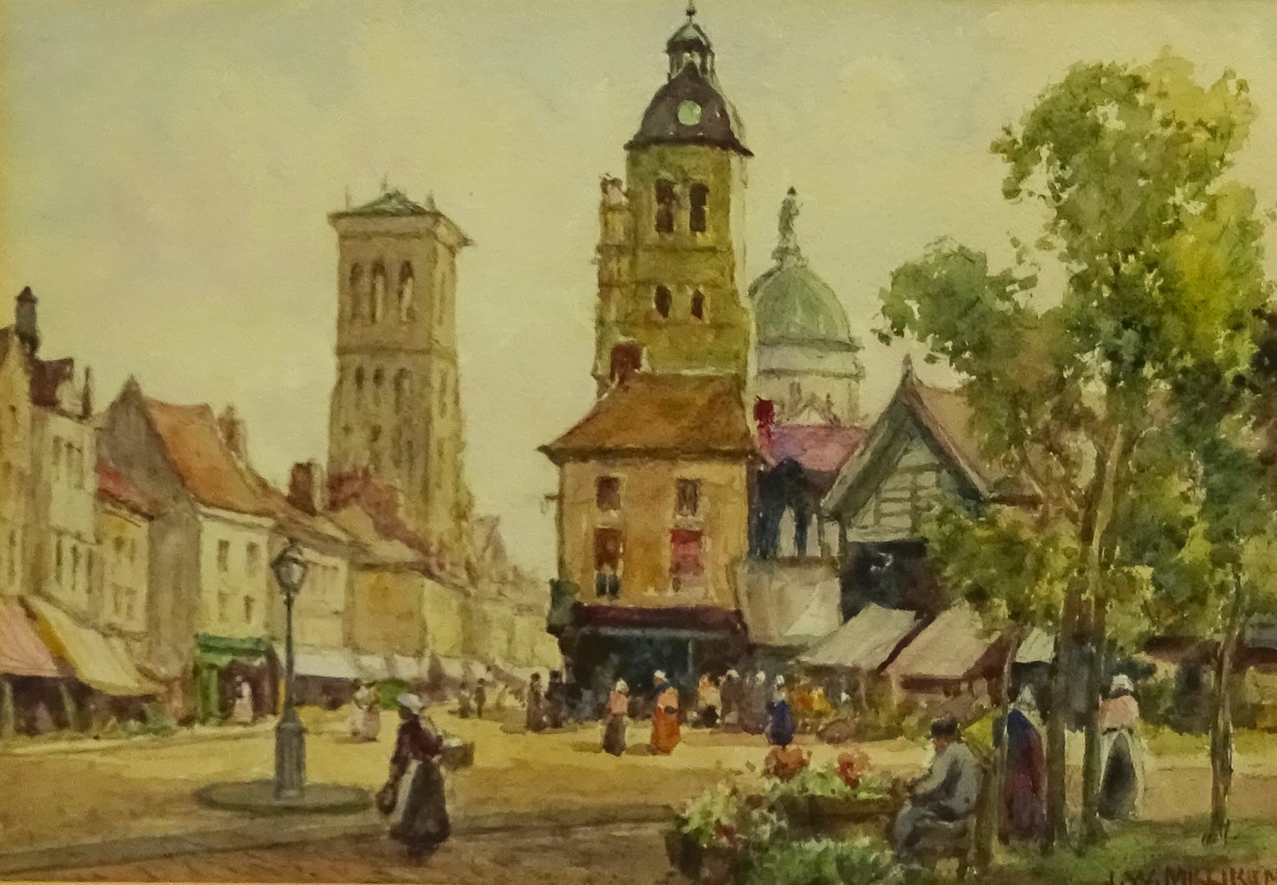 James W Milliken (British 1887-1930): Townscapes, pair watercolours signed 16cm x 24cm (2)