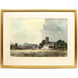 English School (Mid 20th century): Village scene, watercolour and gouache unsigned 36cm x 54cm