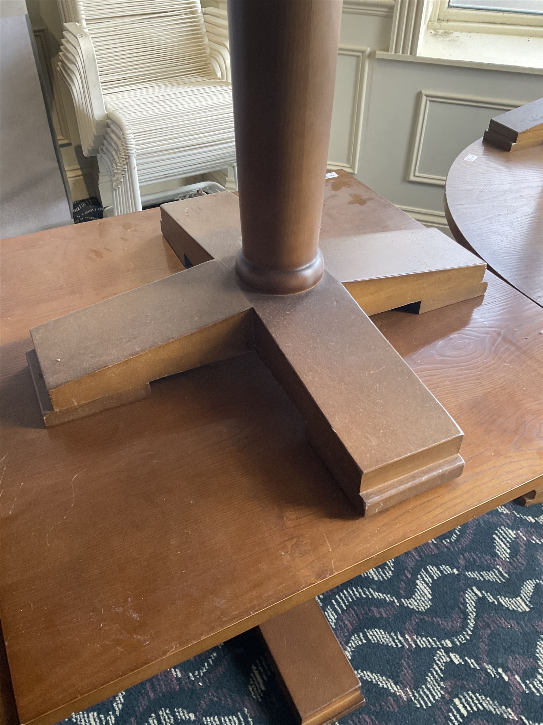 Four square walnut finish dining tables- LOT SUBJECT TO VAT ON THE HAMMER PRICE - To be collected by appointment from The Ambassador Hotel, 36-38 Esplanade, Scarborough YO11 2AY. ALL GOODS MUST BE REMOVED BY WEDNESDAY 15TH JUNE.
