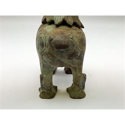Brass incense burner modelled as a dog of foo, with hinged head, H16cm