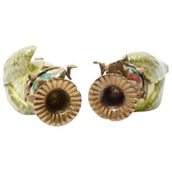 Pair of wall sconces, formed as two green parrots, with gilt-metal candle holders, H48cm