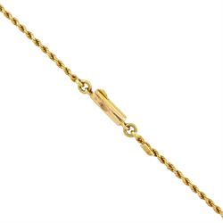 Early 20th century 15ct gold pearl, diamond and garnet pendant necklace, the flower wreath pendant, set with split pearls, a single old cut diamond  and green garnet, on a rope twist necklace, both stamped 15c