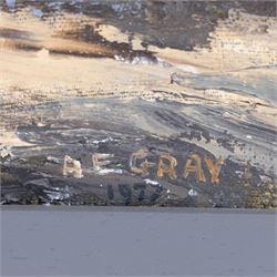 A E Gray (Mid/late 20th century): Lowtide Scarborough Harbour, oil on board signed and dated 1977, 56cm x 76cm