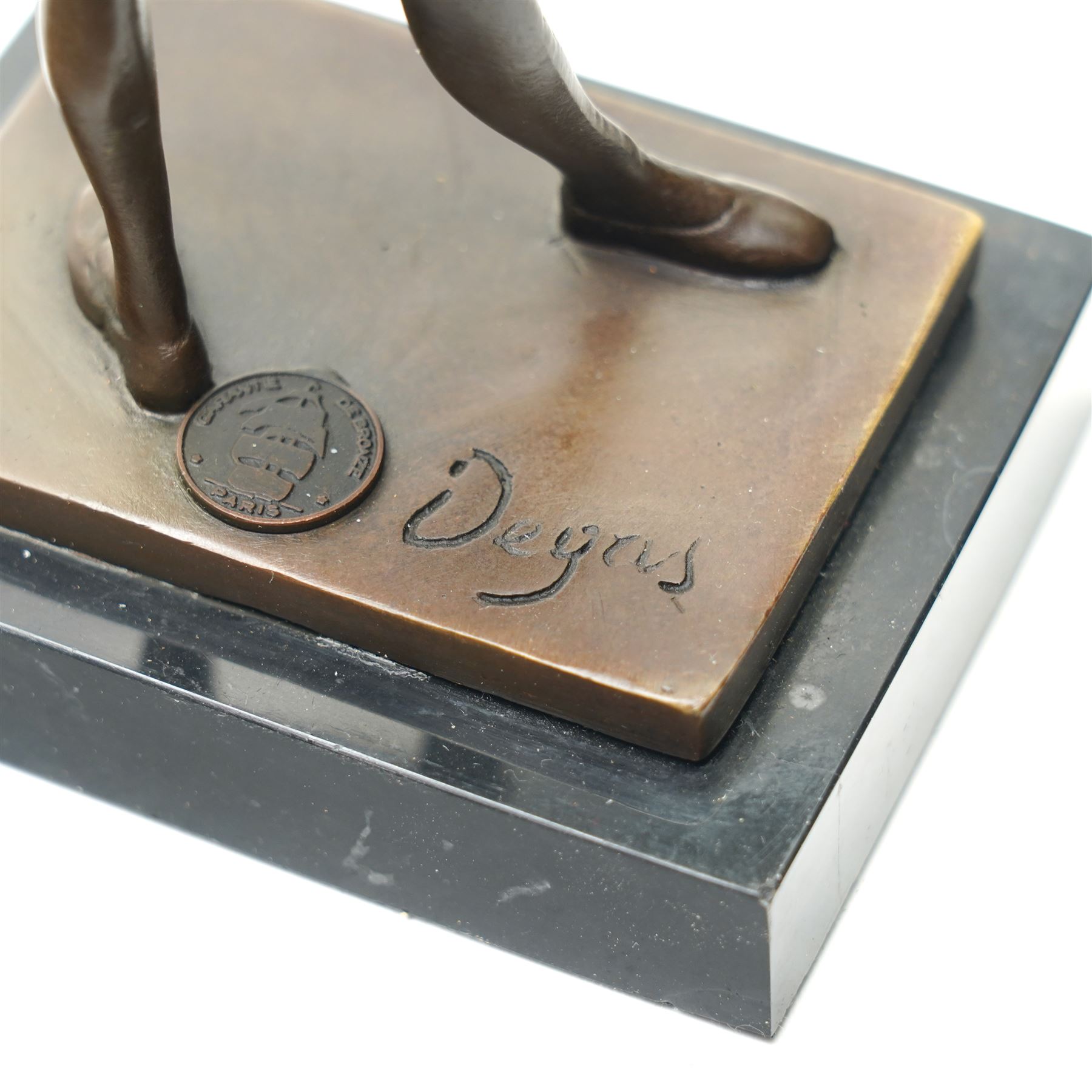 After Edgar Degas, (1834-1917), La Petite Danseuse de Quatorze Ans, small bronze figure modelled as a young female dancer, signed and with foundry mark, raised upon a rectangular base, H18.5cm