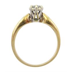 9ct gold single stone round brilliant cut diamond ring, with diamond set shoulders, hallmarked
