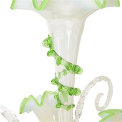 Victorian vaseline glass three basket epergne, H55cm