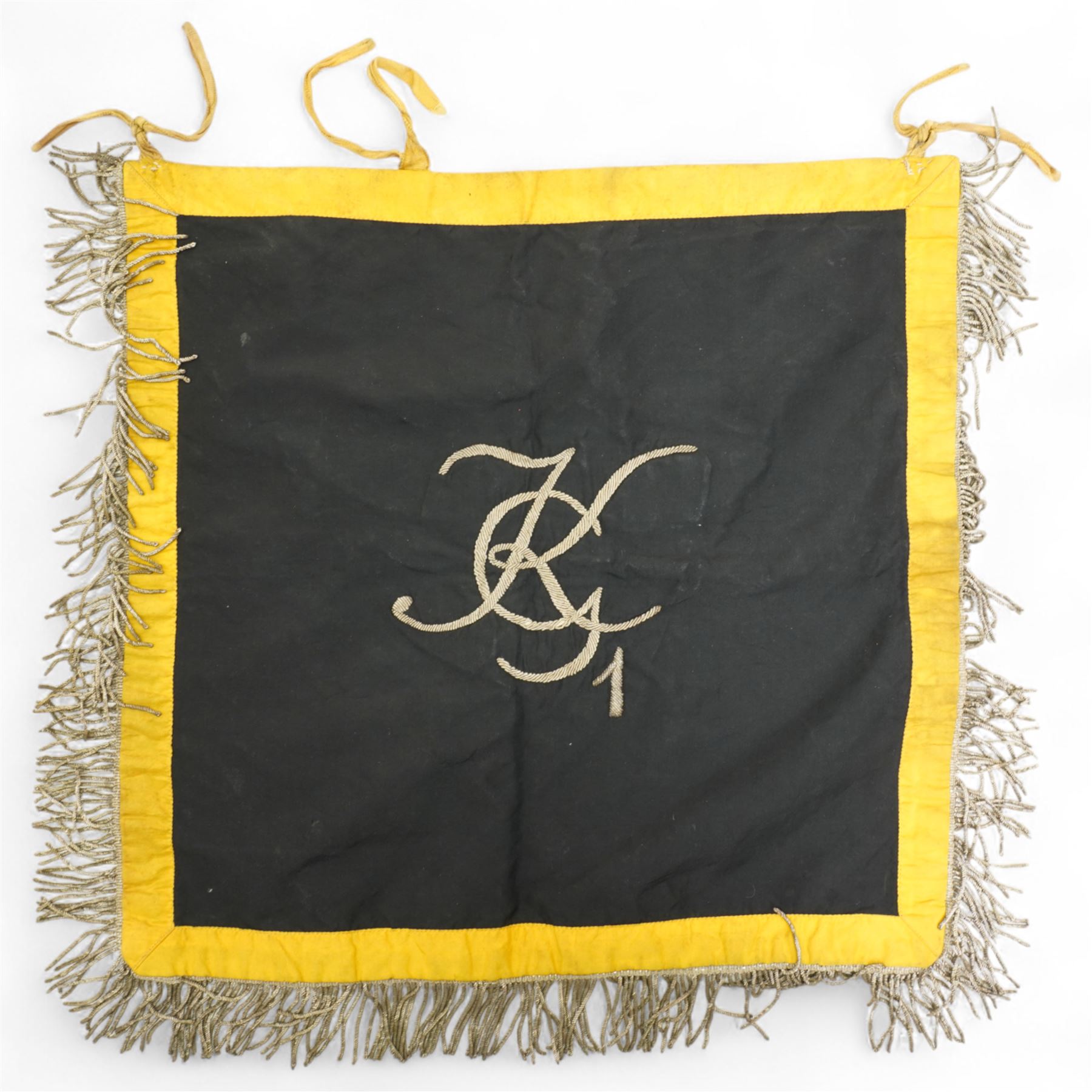 German Third Reich Luftwaffe trumpet banner with gold bullion fringe, the reverse marked KG1 42cm x 43cm