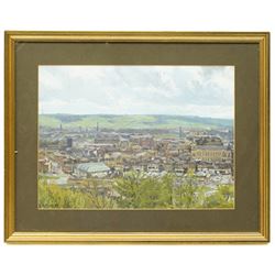 Bruce Mulcahy (West Yorkshire 1955-): 'Dewsbury from Caulms Wood', gouache signed, titled on artist's address label verso 29cm x 40cm