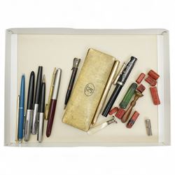 Parker 51 gilt metal ball point pen and propelling pencil in original box, another Parker ...