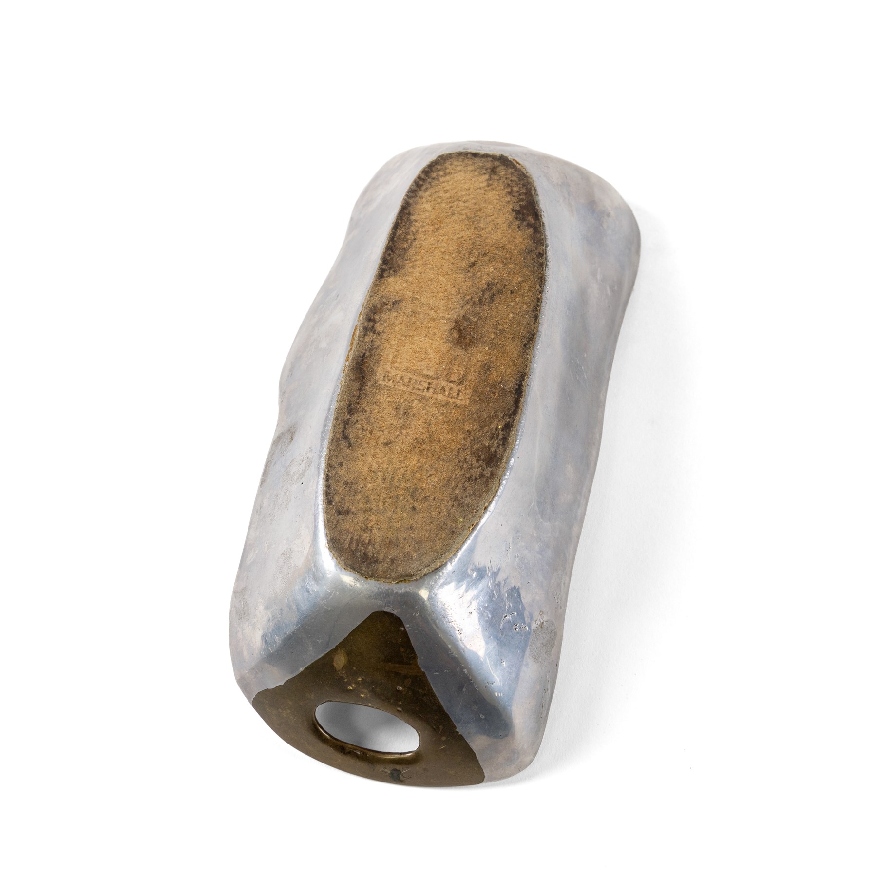 David Marshall Vide-Poche aluminium and brass brutalist tray, signed to handle, H6cm 
