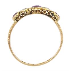 Victorian 15ct gold five stone clear and purple paste ring, Birmingham 1866